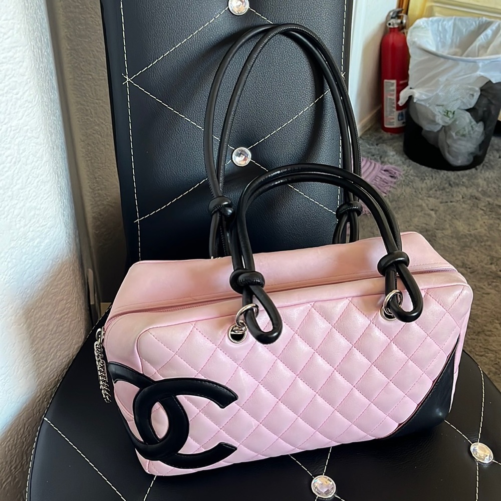 Chanel ligne bowler tote leather lambskin pink/black Gorgeous Tote!